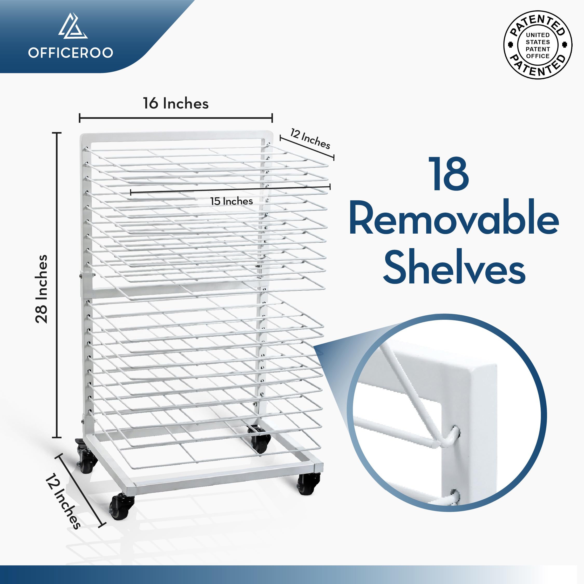 OFFICEROO Art Drying Rack for Classroom - 18 Removable Shelves